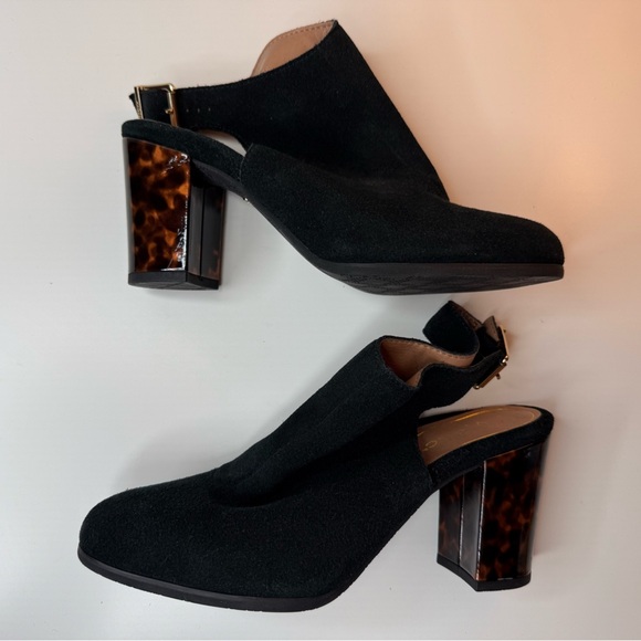 VIONIC Lacey Tortoise Block Heel Sling Back Black Suede Shoes Rubber Sole 9M - Picture 15 of 16